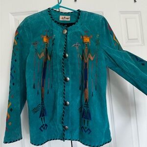 Vintage Char Santa Fe Teal Leather Suede Coat